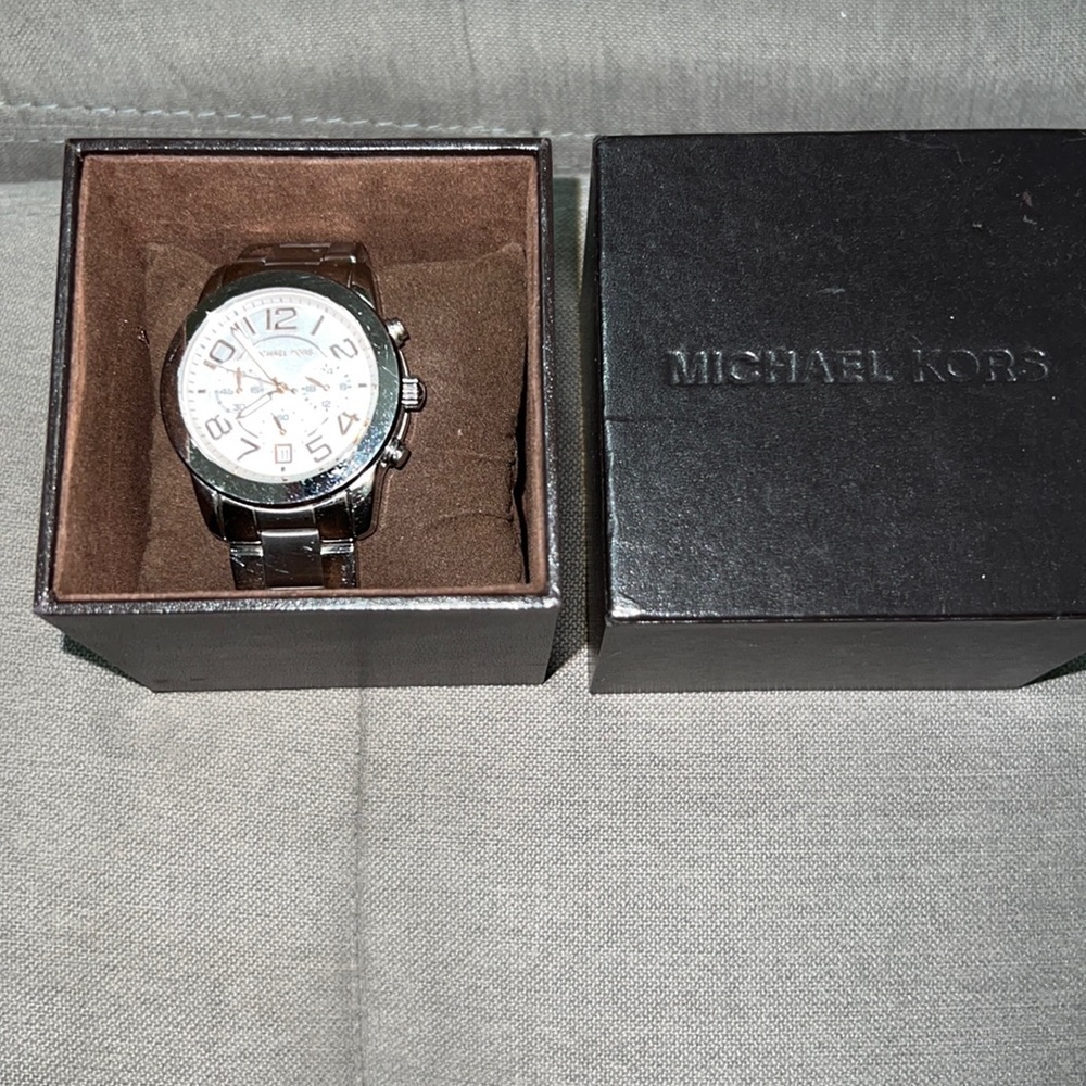 Michael Kors Silver Watch Rose Gold Numbers